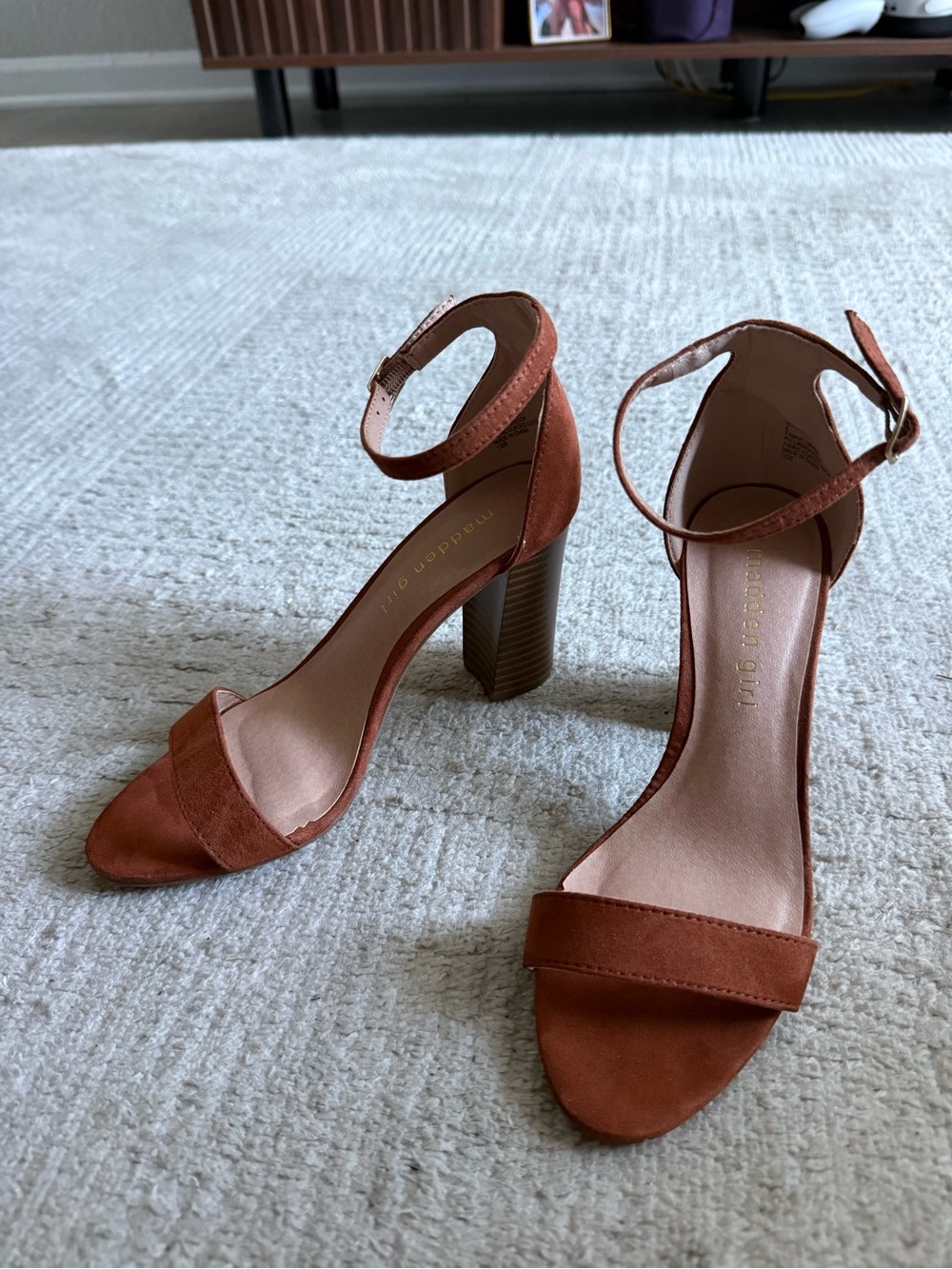Madden Girl | Burnt Orange Suede | Ankle-Strap | Wood Block Heels